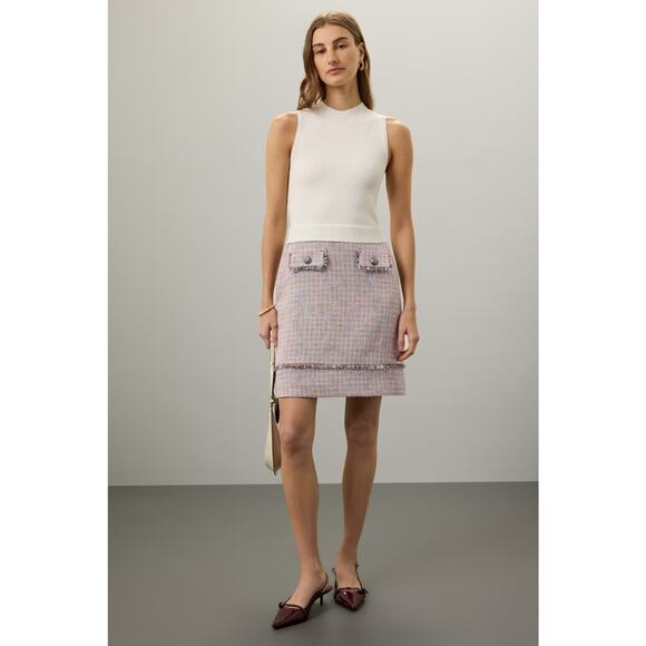Ted Baker Mayumid Mixed Media Tweed Mock Neck Tank Mini Dress Size 6 - Picture 1 of 14